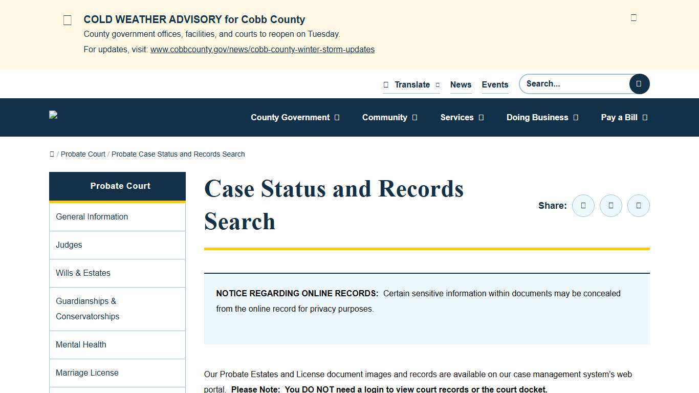 Case Status and Records Search Cobb County Georgia